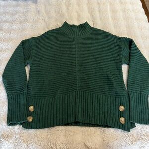 Emerald Green Turtleneck Sweater with Button Details